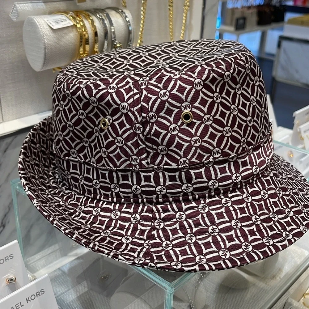 Michael Kors Women’s MK Logo Jacquard Bucket Hat OXBLOOD  NWT